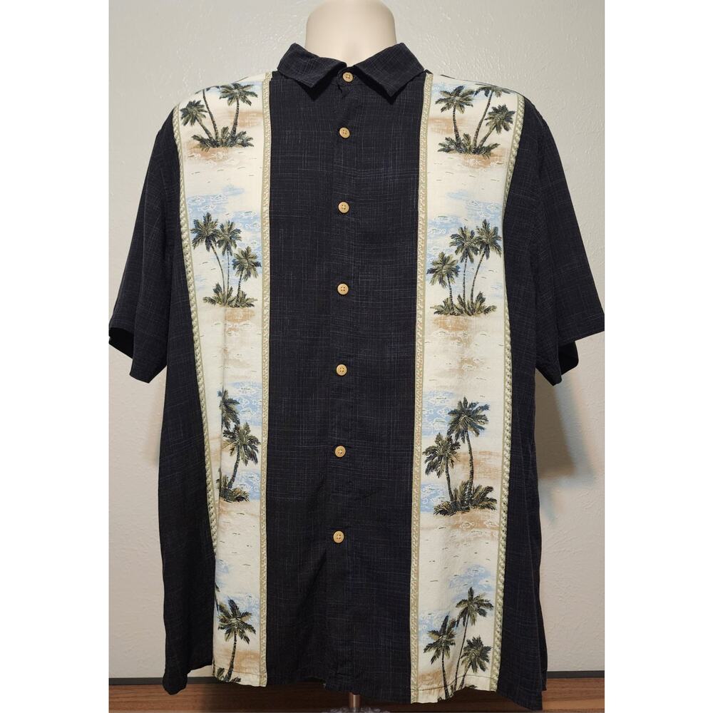 Paradise Collection Hawaiian Button Down Shirt Men's Size XL Black w/Palm Trees